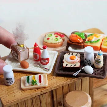 1:6 Masto Miniatiūriniai Lėlių Sandwich Mini Salotų Padažas Pusryčių Patiekalas Nustatyti Lėlės Maisto Babires Virtuvės Reikmenys Žaislas