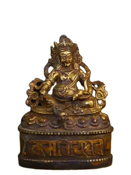 10.5 cm Aukščio,Tibeto Budizmo Rankų darbo sendinto Vario Geltona Jambhala statula,Namų Dekoro Metalo Amatų,Plotis 7cm