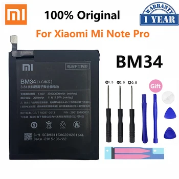 100% Originalus Xiao mi BM34 3010mAh Baterija Xiaomi Mi Pastaba Pro 4GB RAM Aukštos Kokybės Telefoną, Baterijos Pakeitimas