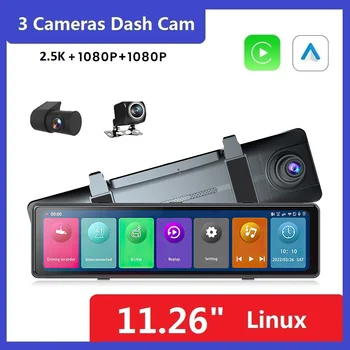 11.26 Colių 2.5 K 3 Fotoaparatas Brūkšnys Cam Automobilių DVR Veidrodis Vaizdo įrašymo Dashcam Carplay 