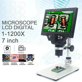 1200X Skaitmeninis Mikroskopas su 7 colių skystųjų KRISTALŲ HD Ekranas Litavimo Mobilephone Remonto Elektronų Vaizdo Mikroskopu Didinamojo stiklo+Stovas