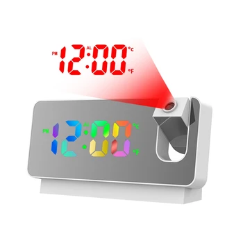 180° Sukimas Projekcija, Žadintuvas, Miegamojo LED Spalvinga Skaitmeninis Projekcija ant Lubų, USB Kroviklis Metu, Baltos spalvos A