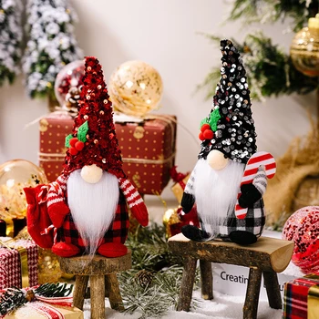 1PCChristmas Gnome Pliušinis Megzti Beveidis Lėlės Rankų darbo Kalėdų Elf Apdailos Nykštukas Beveidis Lėlės Naujųjų Metų Dovanos Kalėdų Dekoro