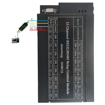 2 in 1 15ch RS232 RS485 Modbus RTU Relay PLC AR PC UART Serial Port Switch Valdytojas DC 12V 24V