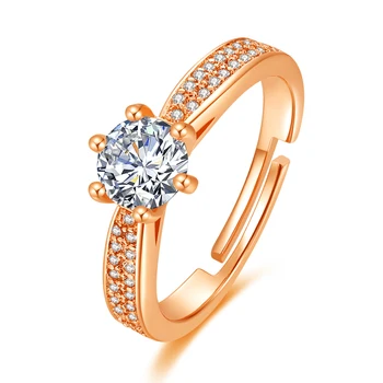 2019 naujas 6 letena cirkonis žiedas visiškai cirkonis Reguliuojamas rožinė aukso spalvos žiedas