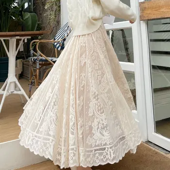 2021 Nauja Pavasario Vasaros Moterų Ilgas sijonas pasakų Rūmų stiliaus užsakymą Nėrinių Negabaritinių švytuoklės vidutinio ilgio moterų sijonai