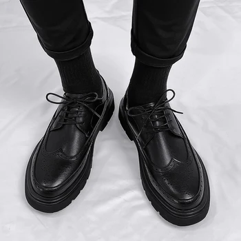 2022 Vyrų batai zapatos hombr Britų Rudenį oda platforma batai Storio Apačioje Vyrų kokybės, suknelė, batai oxfords Brogue Batai