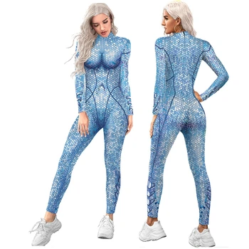 2022Women tai, Cosplay Kostiumai, Blizgučiai 3D Spausdinimo ilgomis Rankovėmis Seksualus Bodysuits Plius Dydis Halloween Carnival Naujas Stora Seksualus Jumpsuits