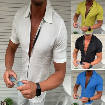 2023 Naujas Vasaros Vyrų vientisos Spalvos Užtrauktukas Trumpas Rankovės Marškinėliai Slim Fit Kvėpuojantis Atsitiktinis Polo marškinėliai Britų Stiliaus