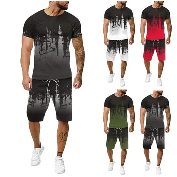 2023 Vasaros Vyrų Kostiumas T-Shirt Paplūdimio Šortai Dviejų dalių Rinkiniai 3D Rašalinis Vyrų Drabužiai Tiktų Didelio Dydžio Lauko Fitneso Veikia Rinkiniai