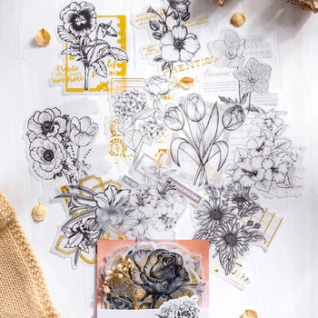 20Sheets Įdegio Augalų Lipdukai Gėlių Antspaudas Lipnios Etiketės Lakmuso Popierius Aukso Spindi Deco Scrapbooking 
