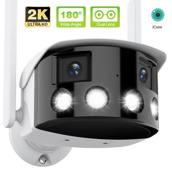 2K 4MP WIFI, Dual Lens Panoraminis Fiksuota Kamera 180° Plačiu stebėjimo Kampu Lauko IP Kamera, AI Žmogaus Aptikimo Saugumo Kameros iCsee