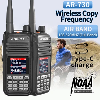 2vnt ABBREE AR-730 Oro Band Šešių Band Wireless Kopijuoti dažnio 256CH Typ-C WalkieTalkie NOAA Oro Kanalo Gauti Du Būdu Radijo