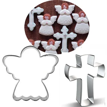 2vnt Angelas kryžiaus nerūdijančio plieno cookie cutter gimtadienio sausainių pelėsių minkštas tortas dekoravimo konditerijos įrankiai bakeware 