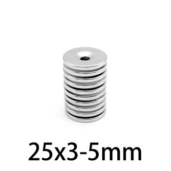 3-50Pcs 25x3-5mm Turas NdFeB Neodimio Magnetas N35 Super Galingas Mažas imanes Nuolatinio Magnetinio Disko 25x3mm Skylutė 5mm