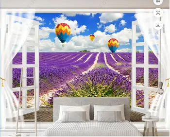 3d foto tapetai užsakymą freskos užuolaidos Levandų karšto oro balionas Mėlynas dangus, Balti debesys kambario tapetai sienų ir 3 d