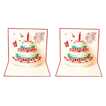 3X Laimingas Gimtadienio Atvirukas Sveikinimo Dovanų Kortelės Popieriaus 3D Rankų darbo Iki pjovimas Lazeriu Derliaus Pyragas Su Voko Raudona