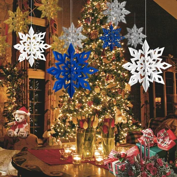 6PCS 3D Kalėdų Snaigės Žavesio Kalėdų Lubų Apdaila, Dirbtinės Snaigės Namus naujieji Metai, Kalėdos Šalies Žiemos Dekoras