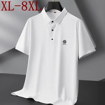 7XL 8XL 6XL 2023 Naujas Vasaros Ledo Šilko Kvėpuojantis Mens Polo Marškinėliai Aukštos klasės Verslo Vyras Tshirts Negabaritinių Prarasti Polo Homme