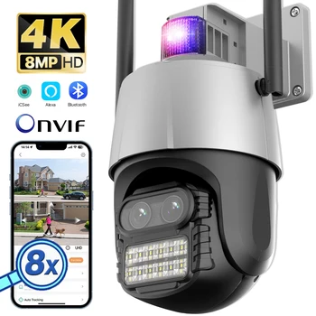 8MP 4K IP Kamera, WiFi Saugumo PTZ Kamera 2.8+12mm Dual-Objektyvas Lauko Spalva Naktinio Matymo VAIZDO Stebėjimo Kamera, 8x Skaitmeninis Priartinimas