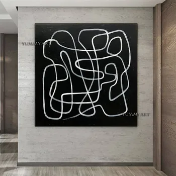 Abstrakti Juoda ir Balta Paveikslų Minimalistinio Meno Nespalvoti Linijų Dažymo Tekstūra Geometrinis Menas Abstrakčios Tapybos Labirintas