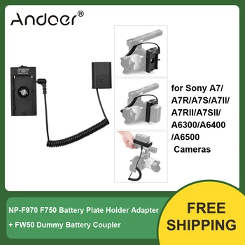 Andoer NP-F970 F750 Akumuliatoriaus Plokštelės Laikiklis, Adapteris + FW50 Manekeno Baterijos Jungtis Sony A7/A7R/A7S/A7II/A7RII/A7SII/A6300 Kameros