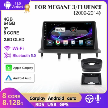 Android 11 Automobilio Radijo Renault Megane 3 Fluence 2008-2014 2Din Multimedijos 4G, WIFI, GPS Navigaciją Carplay DVD Galvos Vienetas