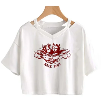 angel Camis Bako Viršuje estetinės korėjos mados 2000-ųjų derliaus viršų Moteriška korėjos mados yk2 fairycore drabužių streetwear t-shirts