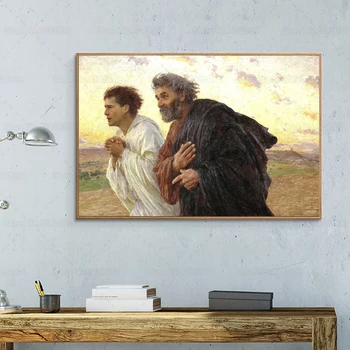 Apaštalai Petras ir Jonas, Veikia Prie Kapo Rytą Prisikėlimo Spausdinti Plakato Drobės Tapybos Sienos Meno Dekoro