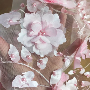 Aukštos kokybės minkštas akių siūlų audinys Persikų Rožinis Nagų granulių 3D Gėlių tissu Užsakymą šukuosena vestuvių suknelė aksesuarai tissus