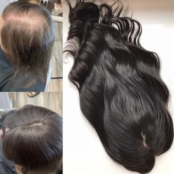 Banguoti 15X16CM Geriausias Mergelės Žmogaus Plaukų Topper Moterų 2mc Pu Apie Kinijos Plaukų Toupee 5 Įrašai Plaukų Topper Bauda Hairpiece