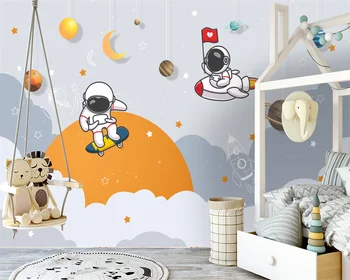 beibehang Custom naujas, modernus ranka-dažytos animacinių filmų astronautas erdvėlaivis, vaikų kambario fone de papel parede tapetai