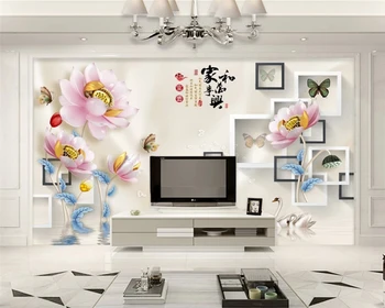 beibehang Pritaikyti aplinką tausojančių modernių tapetai, 3D iškilumo lotus TV fone de papel parede 3d tėtis peint