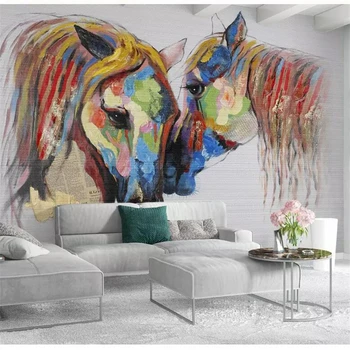 beibehang Užsakymą tapetai, 3d foto freskos Europos ranka-dažytos pora arklių naftos tapyba fone sienos papel de parede freskomis