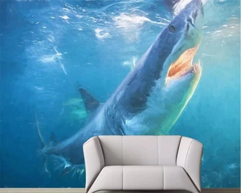 Beibehang Užsakymą tapetai 3d papel de parede foto freskos rankomis dažyti ryklys povandeninį pasaulį, TV foną, sienos popieriaus 3d freskos