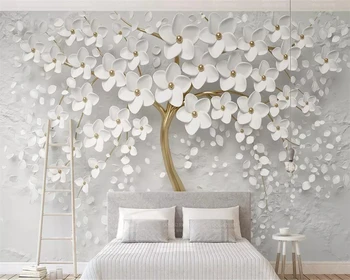Beibehang Užsakymą tapetai, 3D stereo foto freskos gražus vestuvių kambarys baltos gėlės reljefinis fonas sienos papel de parede