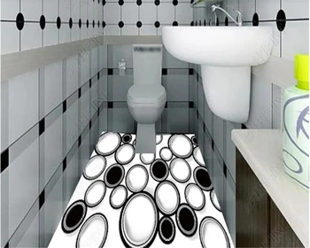 beibehang Vinilo wallCustom sienos freskos meno juodas ir baltas apskritimas vonios kambarį 3D tapetai, grindų lipnios tapetai