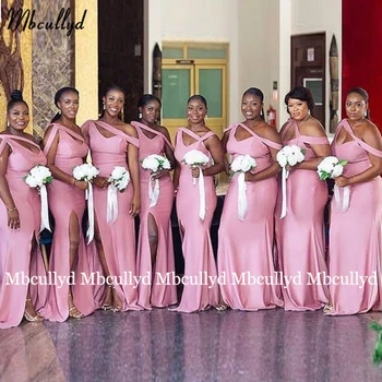  Bridesmaid Dresses Afrikos Ilgai Undinė Valymo Traukinio Rožinė Pusėje Ritininės Vestuvės Dress Chalatas De Soiree De Mariage