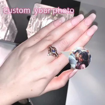 Crystal Crown Nuotraukų Pasirinktinis Vaizdo Žiedas su Jūsų Nuotrauka Šeimos Atminties Pet Asmeninį Projekcija Žiedai Valentino Diena Dovana