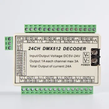 DC5V-24V 24CH dmx512 dekoderis 24 kanalo 8 grupės 1A kiekvieno kanalo max3A led 24 kanalų dmx Valdytojas WS-DMX-24CH