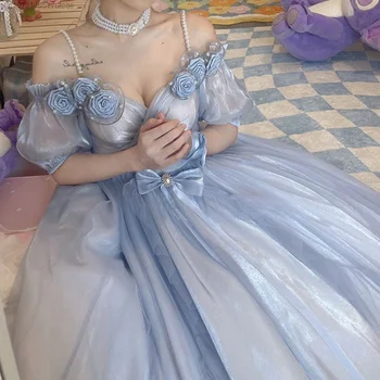 Derliaus Saldus, Elegantiškas Palaipsniui Mėlyna, Vakaro Suknelės Moterims Y2k Rožių Gėlių Lolita Dress 2023 Naujas Prašmatnus Pasakų Princesė Suknelė