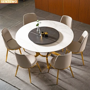 Dizaineris Prabangus turas Marmuro Uolos Plokštė valgomojo stalo rinkinys 4 kėdės mesas comedor baldai meuble marbre Nerūdijančio plieno aukso bazės