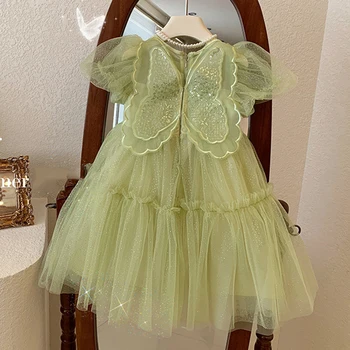 Drugelio Sparno Nėrinių Princesė Suknelė Mergaitėms 2023 Vasaros Vestidos Kūdikių Mergaitės, Žalia Akių China Suknelės Vaikams Gimtadienio Ropa 2-8Y