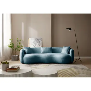 Elegantiškas ir Modernus Lenkta Sofa, Boucle Audinio Sofos Tinka Miegamojo, Biuro, Buto，Mėlyna