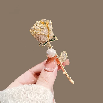 Elegantiškas Kalnų Krištolas Rose Tulip Gėlių Sages Naujas Aukso, Sidabro Spalva, Lieti Grožio Gėlių Šalies Office Sagė Pin Dovanos, Papuošalai