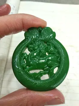 Gana Žalias Pakabukas Arklių Periapt Amuletas, Talismanas Kinų Zodiako Jade Su Rutuliukų Karoliai Kabo