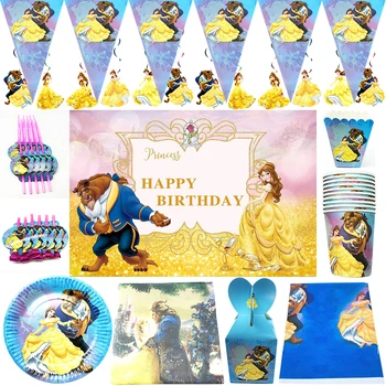 Grožio ir Žvėrys Gimtadienio Dekoracijas Būti Popieriaus Taurės Plokštė Balionas Reklama Staltiesė Vaikams, Berniukas, Mergaitė, Baby Shower