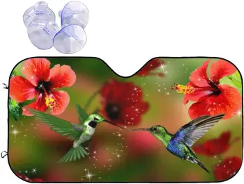 Gėlių Hummingbirds Meilės prekinis, galinis Stiklo skėtį nuo saulės Automobilių VISUREIGIS Sunkvežimių, Sulankstomas Uv Spindulių Atspindžio Priekinio Lango Saulė Pavėsyje Skydelis Skydas