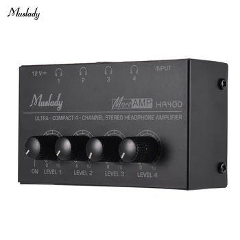 HA400 Ultra-kompaktiškas 4 Kanalų Mini Audio Stereo Ausinių Stiprintuvas su Maitinimo Adapteris, skirtas Muzikos Įrašymo Maišytuvas