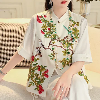 High-end Pavasario Vasaros Acetatas Vest Top Kinijos Retro Stiliaus Siuvinėjimų Gėlių Elegantiška Panele Liemenė Moteriška S-XXL